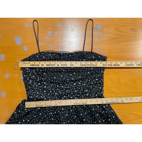 Retro XL 16 Jessica Howard Mesh Ruched Black Polka Dot Dress Fit & Flare Formal‎ - Picture 9 of 11